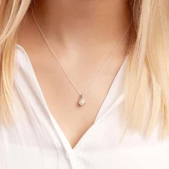 585er Weißgold-Kette Perle 2 Diamanten DP0119SLK