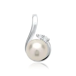 585er Weißgold-Kette Perle 2 Diamanten DP0119SLK