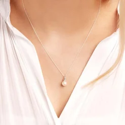 585er Weißgold-Kette Perle 2 Diamanten DP0124SLK