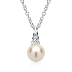 585er Weißgold-Kette Perle 2 Diamanten DP0124SLK