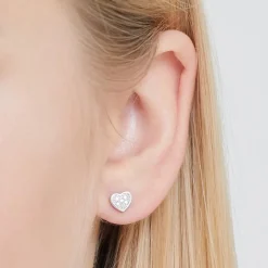 585er Weißgold-Ohrringe Herzen 12 Diamanten DE0148