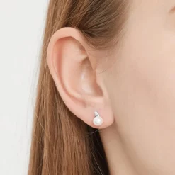 585er Weißgold-Ohrringe Perle 2 Diamanten DE0165