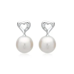 585er Weißgold-Ohrringe Perle 2 Diamanten DE0146