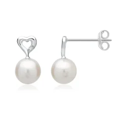 585er Weißgold-Ohrringe Perle 2 Diamanten DE0146