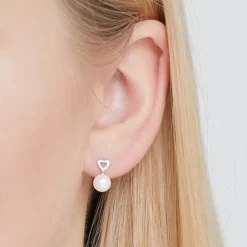 585er Weißgold-Ohrringe Perle 2 Diamanten DE0146