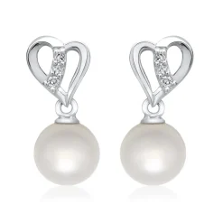 585er Weißgold-Ohrringe Perle 6 Diamanten DE0147