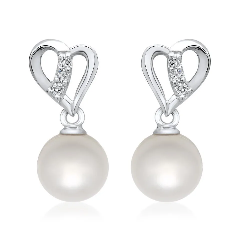 585er Weißgold-Ohrringe Perle 6 Diamanten DE0147