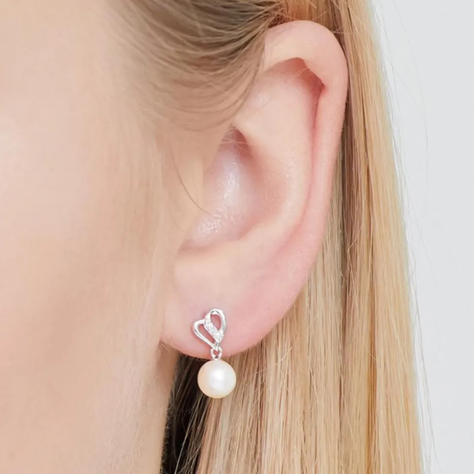 585er Weißgold-Ohrringe Perle 6 Diamanten DE0147