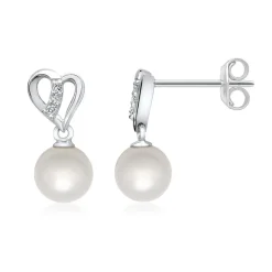 585er Weißgold-Ohrringe Perle 6 Diamanten DE0147