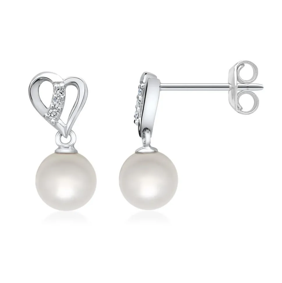 585er Weißgold-Ohrringe Perle 6 Diamanten DE0147