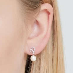 585er Weißgold-Ohrringe Perle 6 Diamanten DE0147