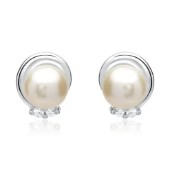 585er Weißgold-Ohrringe Perle 4 Diamanten DE0159