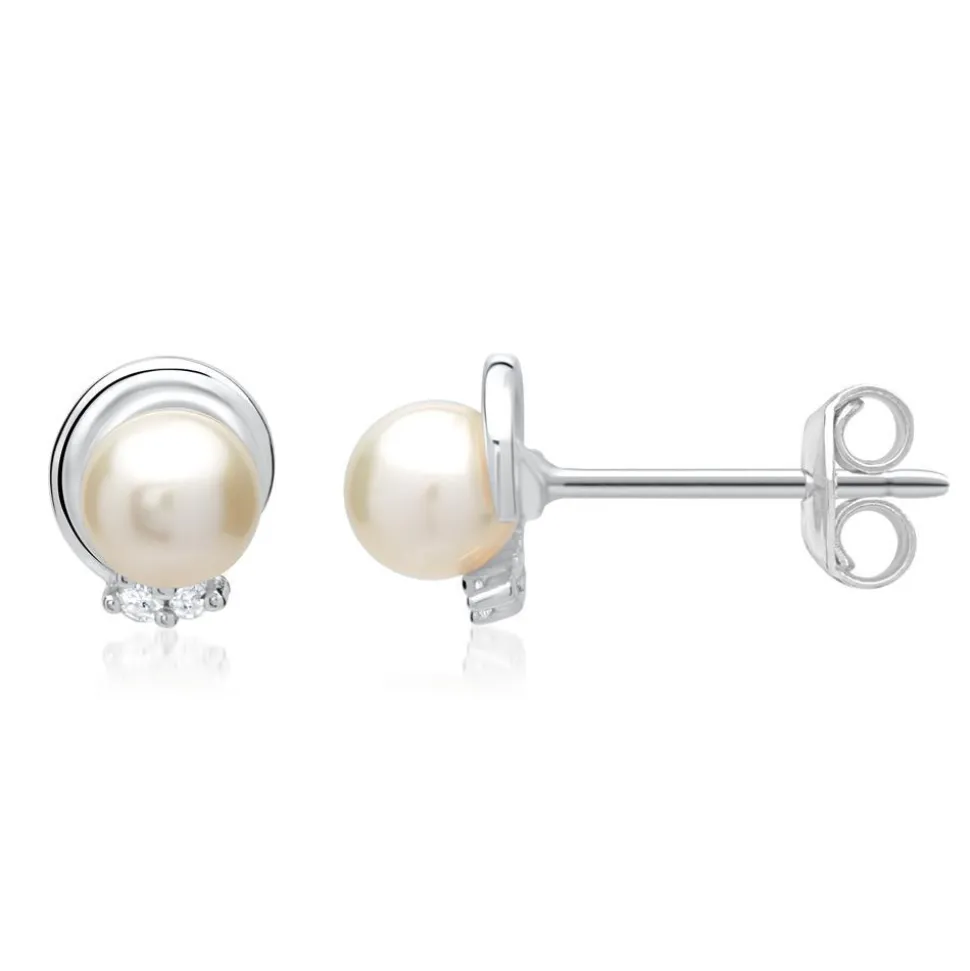 585er Weißgold-Ohrringe Perle 4 Diamanten DE0159