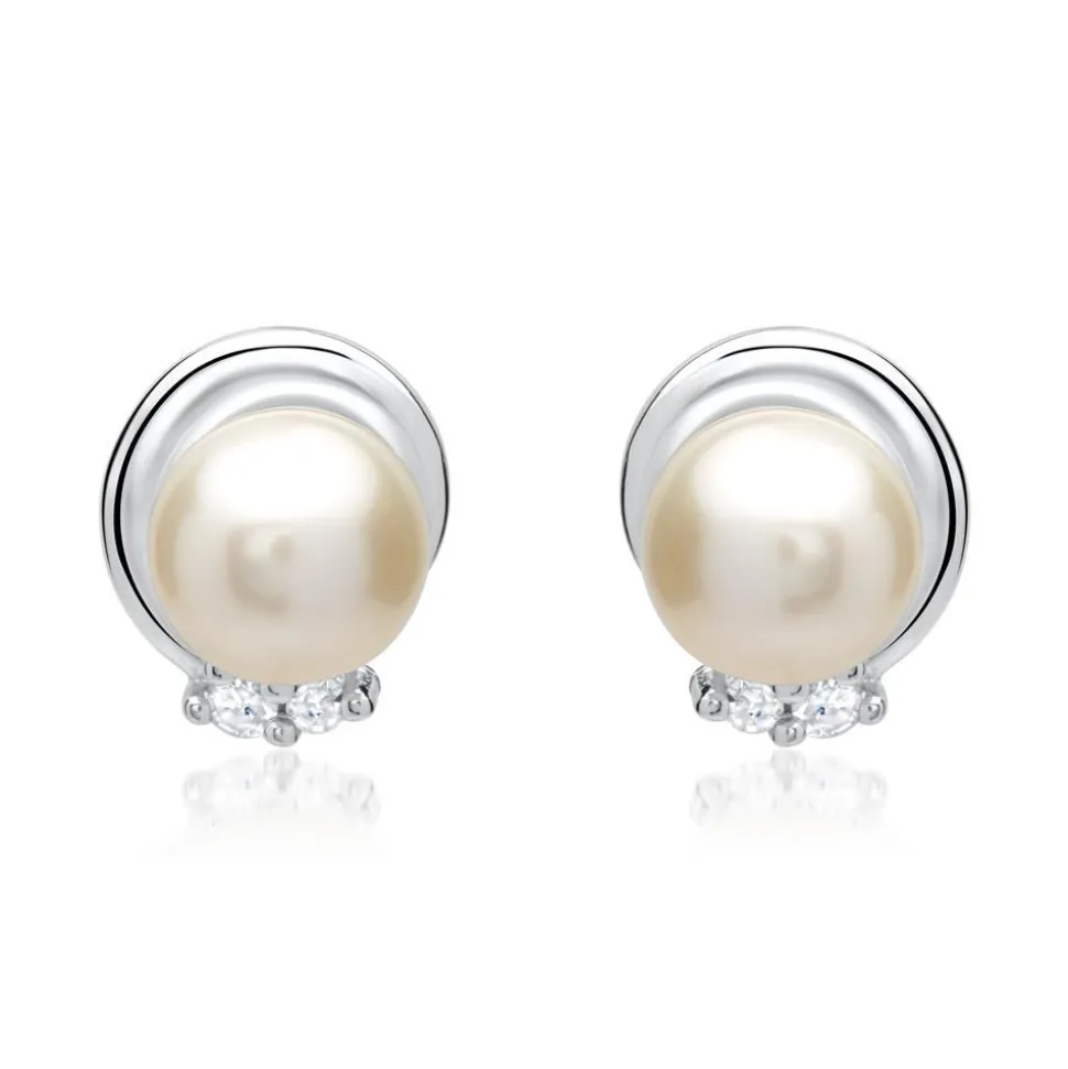 585er Weißgold-Ohrringe Perle 4 Diamanten DE0159