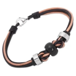 Geflochtenes Leder Armband schwarz hellbraun LB0080