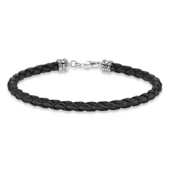 Geflochtenes, schwarzes Lederarmband Verschluss Silber A2011-682-11