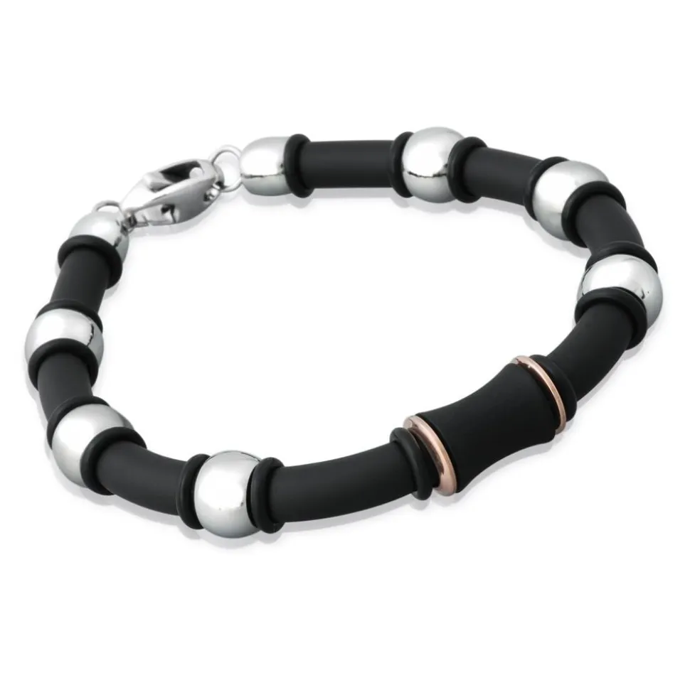 Glattes Kautschuk-Armband mit Edelstahlelement B0023