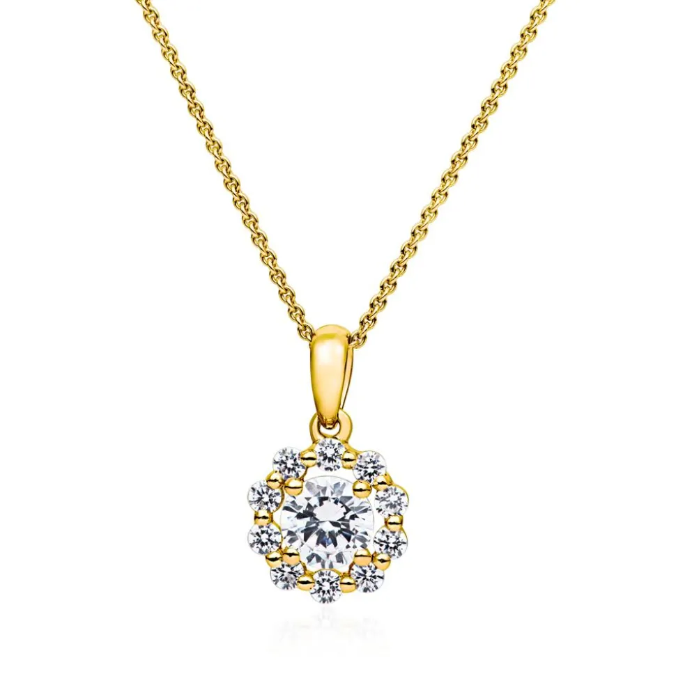 Goldene Kette mit Halo-Diamantanhänger BDP0045-GSLK