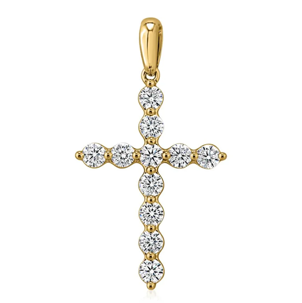 Goldene Kreuzkette für Damen mit lab grown Diamanten BDP0038LG-GSLK