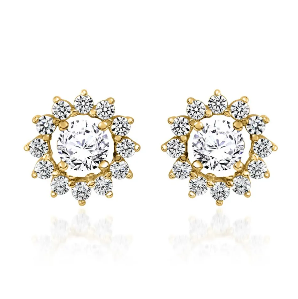 Goldene lab grown Diamantohrstecker Halo für Damen BDE0036LG-GSL