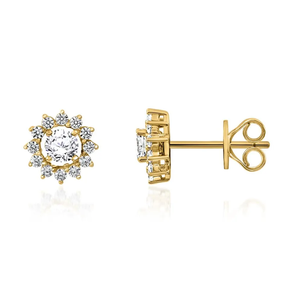 Goldene lab grown Diamantohrstecker Halo für Damen BDE0036LG-GSL