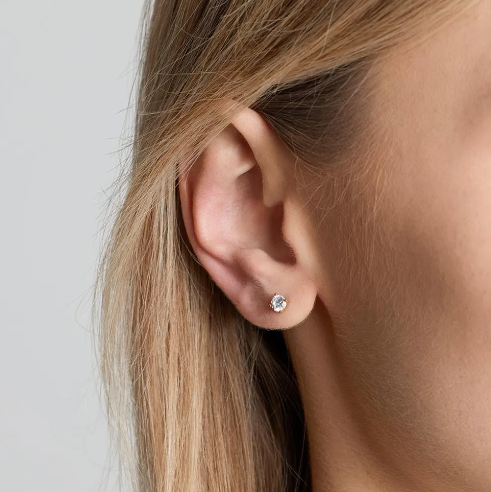 Goldene lab grown Diamantohrstecker Halo für Damen BDE0036LG-GSL