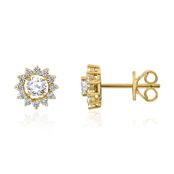 Goldene lab grown Diamantohrstecker Halo für Damen BDE0036LG-GSL