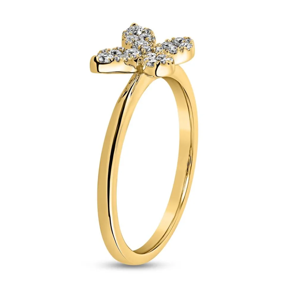 Goldener Damenring Schmetterling mit Diamanten BDR0100-GSL