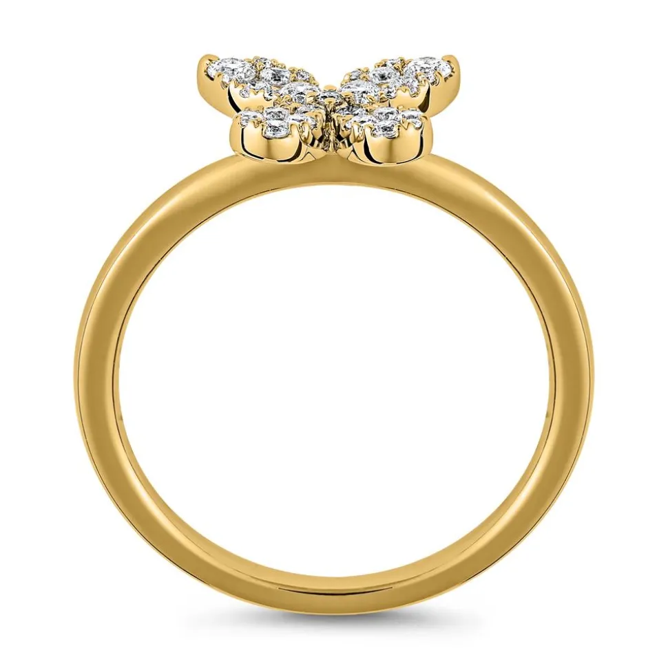 Goldener Damenring Schmetterling mit Diamanten BDR0100-GSL