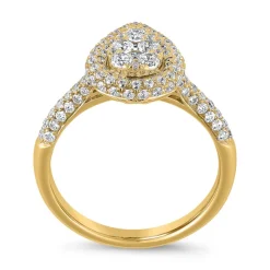 Goldener Diamantring Tropfen für Damen, gravierbar BDR0082-GSL