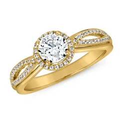 Goldener Halo Verlobungsring für Damen, gravierbar BDR0013-GSL