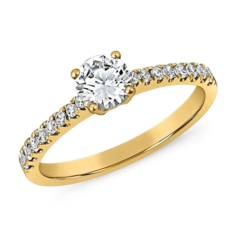 Goldener lab grown Diamantring für Damen, gravierbar BDR0019LG-GSL
