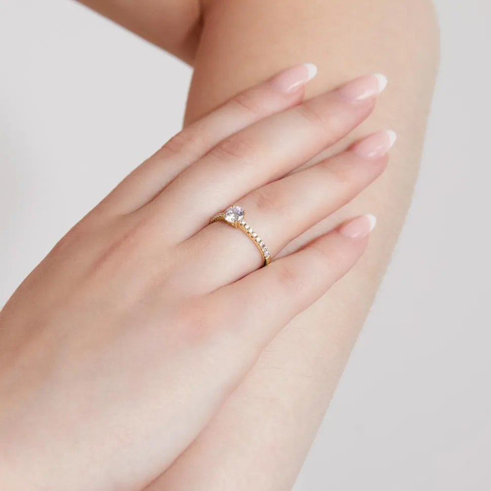 Goldener lab grown Diamantring für Damen, gravierbar BDR0019LG-GSL