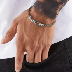 Graues Lederarmband mit 925er Sterlingsilber A2012-682-5