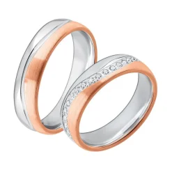 Gravierbare Eheringe bicolor 925er Silber rosé R8579s