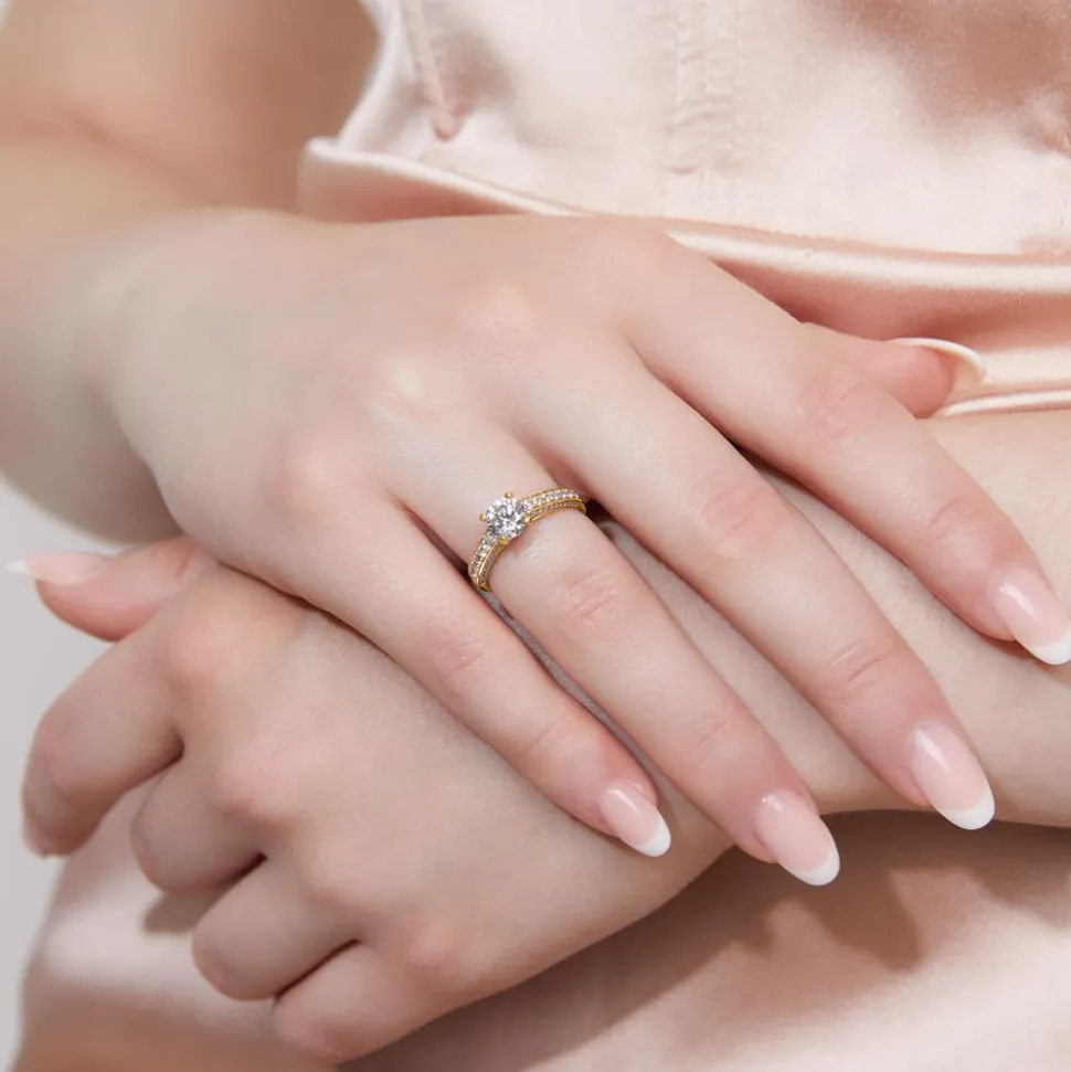 Gravierbarer Goldring mit Diamantbesatz für Damen BDR0006-GSL