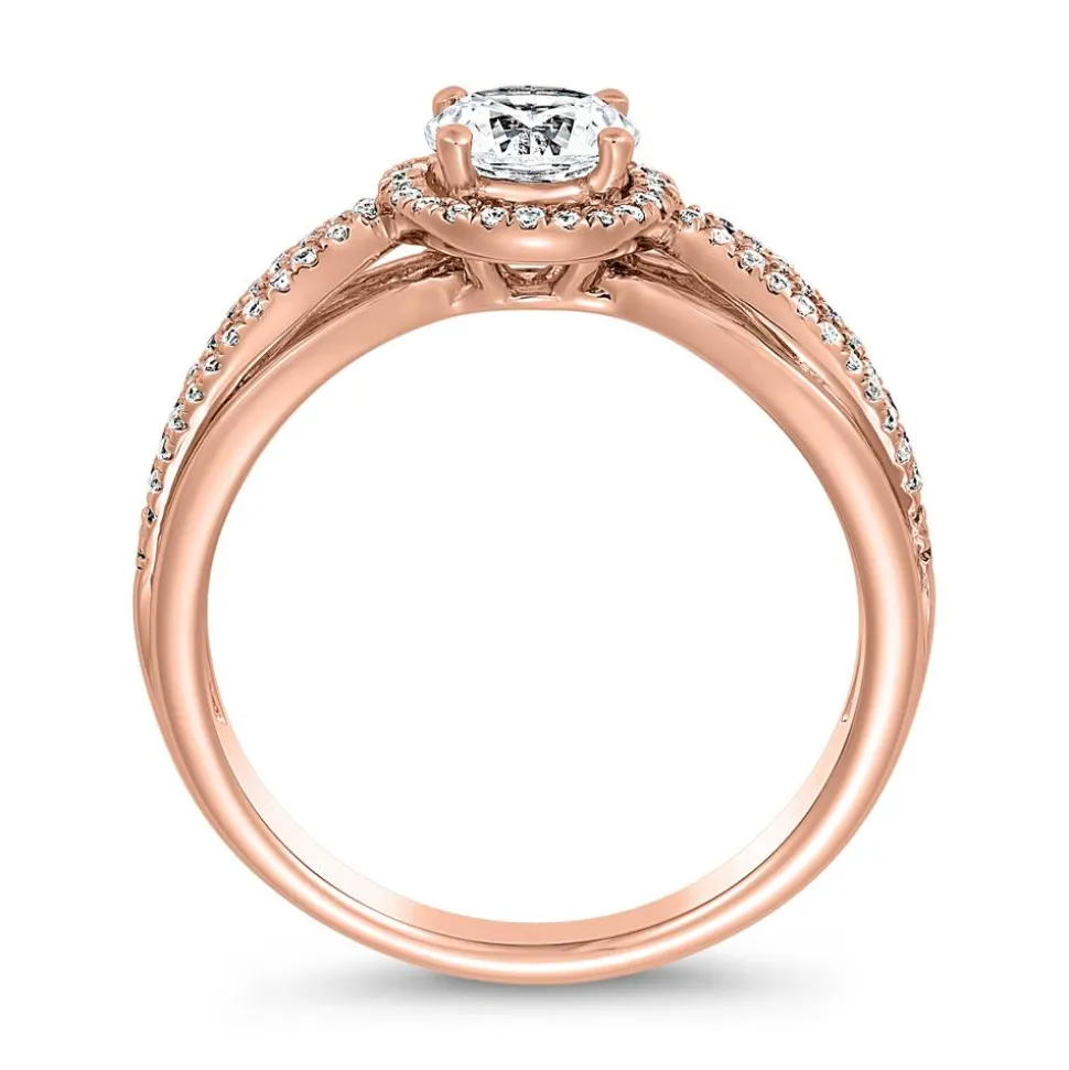 Gravierbarer Halo Diamantring aus Roségold BDR0013-RSL