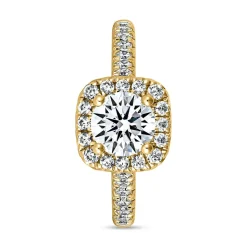 Gravierbarer Halo-Diamantring aus Gelbgold für Damen BDR0010-GSL