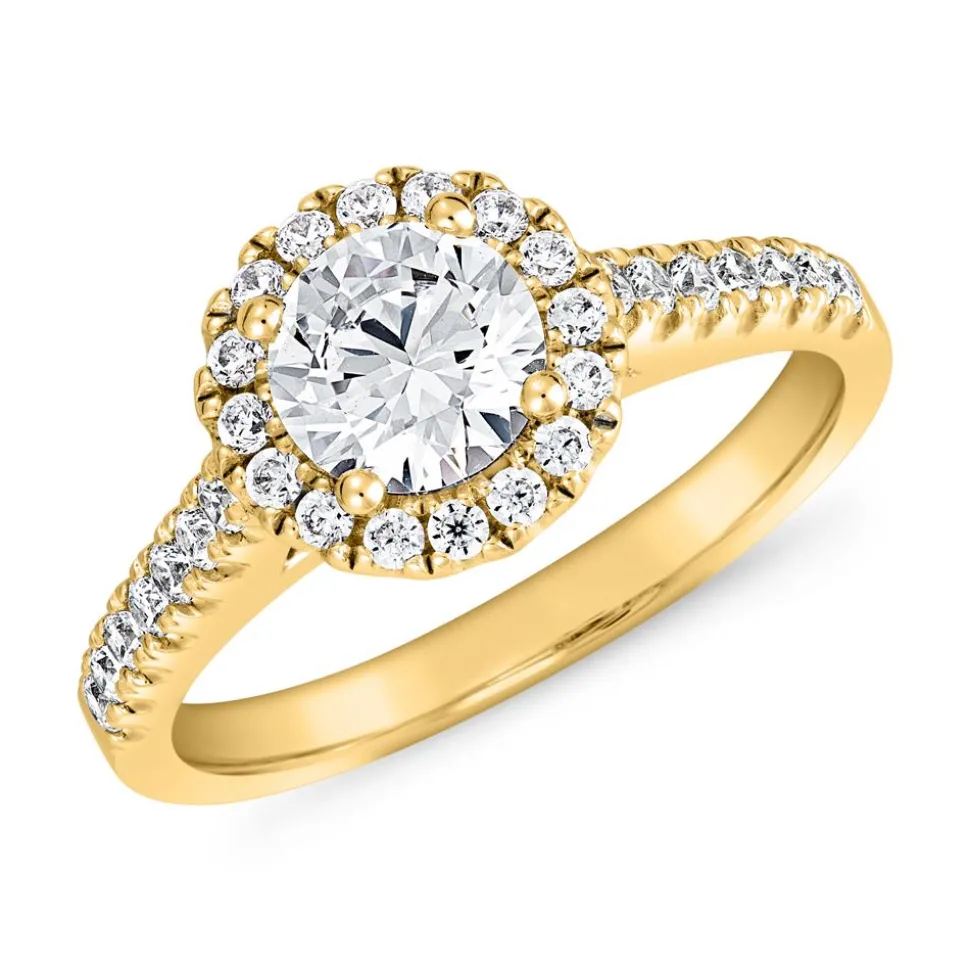 Gravierbarer Halo-Ring aus Gold mit Diamanten BDR0001-GSL