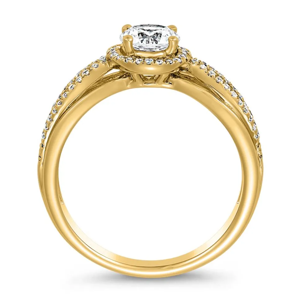 Gravierbarer Halo-Ring, Gelbgold, lab grown Diamanten BDR0013LG-GSL