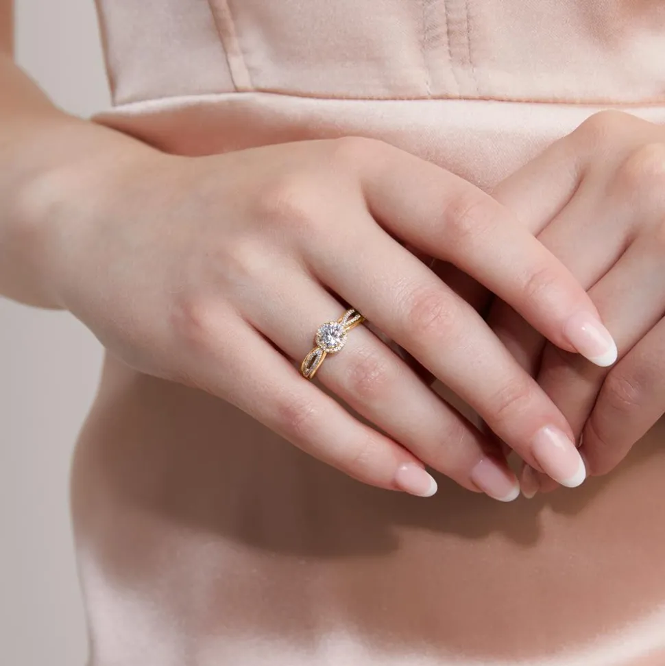 Gravierbarer Halo-Ring, Gelbgold, lab grown Diamanten BDR0013LG-GSL