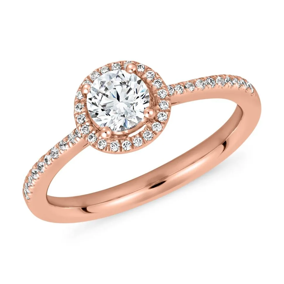 Gravierbarer Halo-Ring mit Diamanten aus Roségold BDR0015-RSL