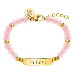 Gravurarmband aus Edelstahl mit rosa Perlen, IP Gold 2033366