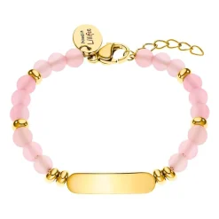 Gravurarmband aus Edelstahl mit rosa Perlen, IP Gold 2033366