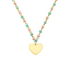 Gravurkette aus Edelstahl mit Glasperlen, Herz, IP Gold 2033362