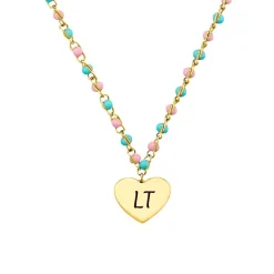 Gravurkette aus Edelstahl mit Glasperlen, Herz, IP Gold 2033362