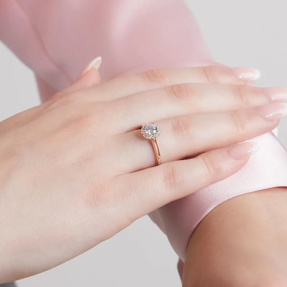 Halo Diamantring aus Roségold für Damen, gravierbar BDR0034-RSL