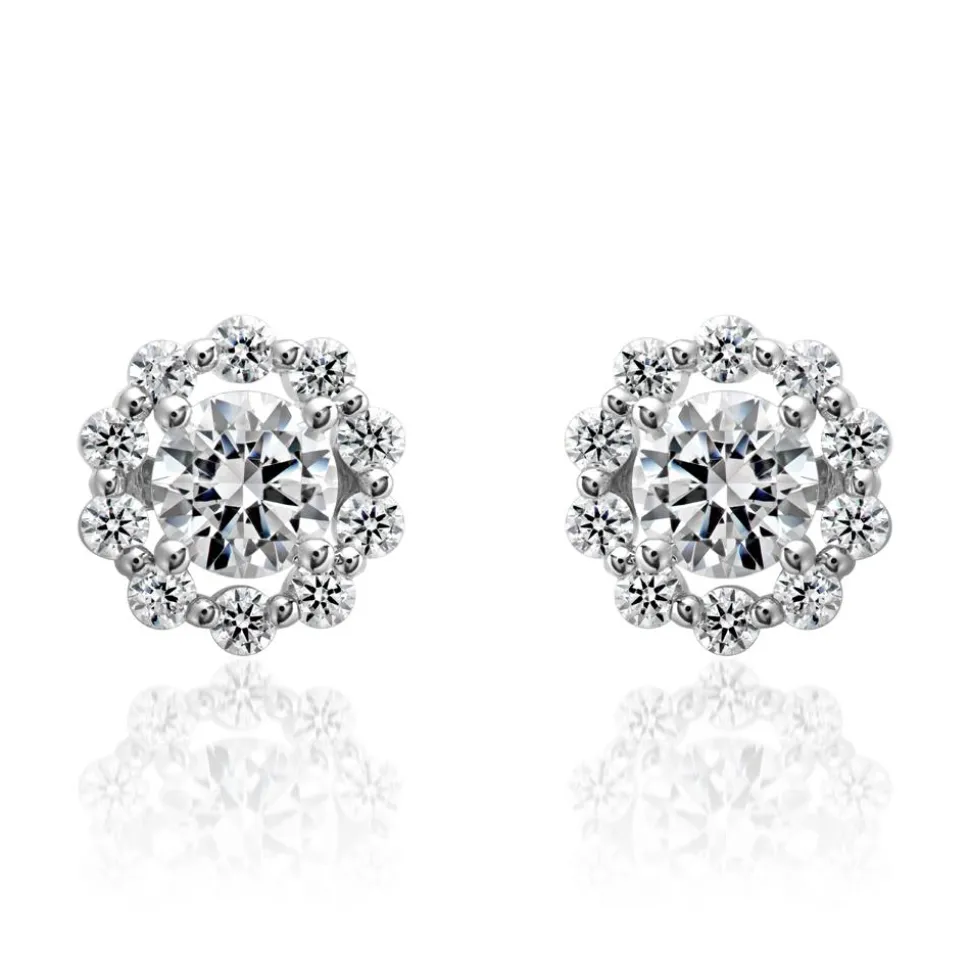 Halo Ohrstecker aus Weißgold oder Platin mit Diamanten BDE0037-WSL