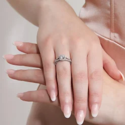 Halo-Ring mit lab grown Diamanten, Weißgold, Platin BDR0017LG-WSL