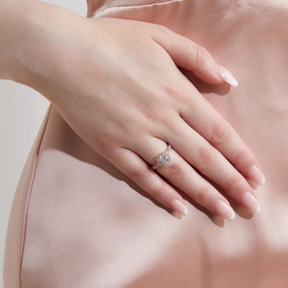 Halo-Ring mit lab grown Diamanten, Roségold BDR0001LG-RSL